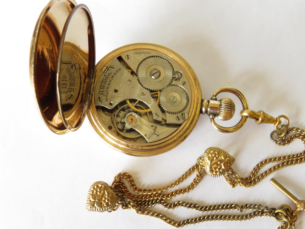 Antique 1906 Waltham pocket watch and chain View III