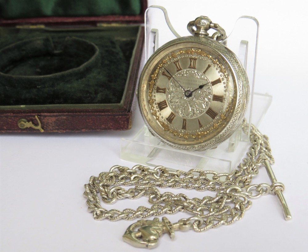 'The London Lever Registered' silver pocket watch and chain