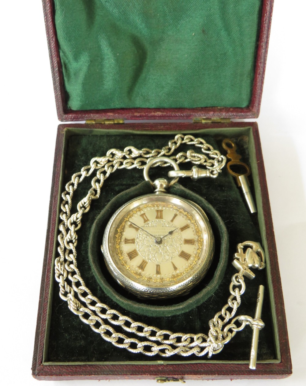 'The London Lever Registered' silver pocket watch and chain View II