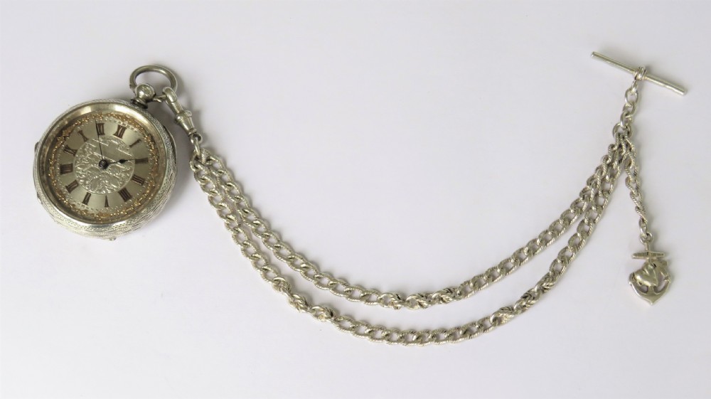 'The London Lever Registered' silver pocket watch and chain View V