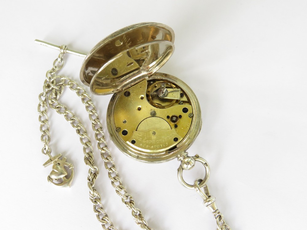 'The London Lever Registered' silver pocket watch and chain View VI