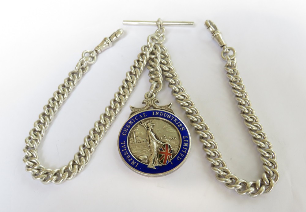 Antique silver double albert with fob