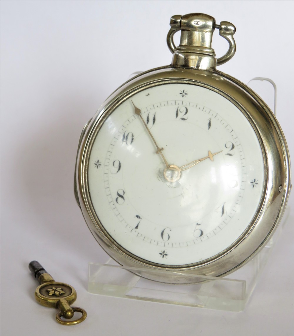 Antique silver pair cased verge fusee pocket watch, Underhill of Newport