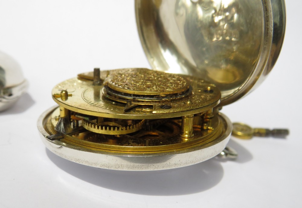 Antique silver pair cased verge fusee pocket watch, Underhill of Newport View V