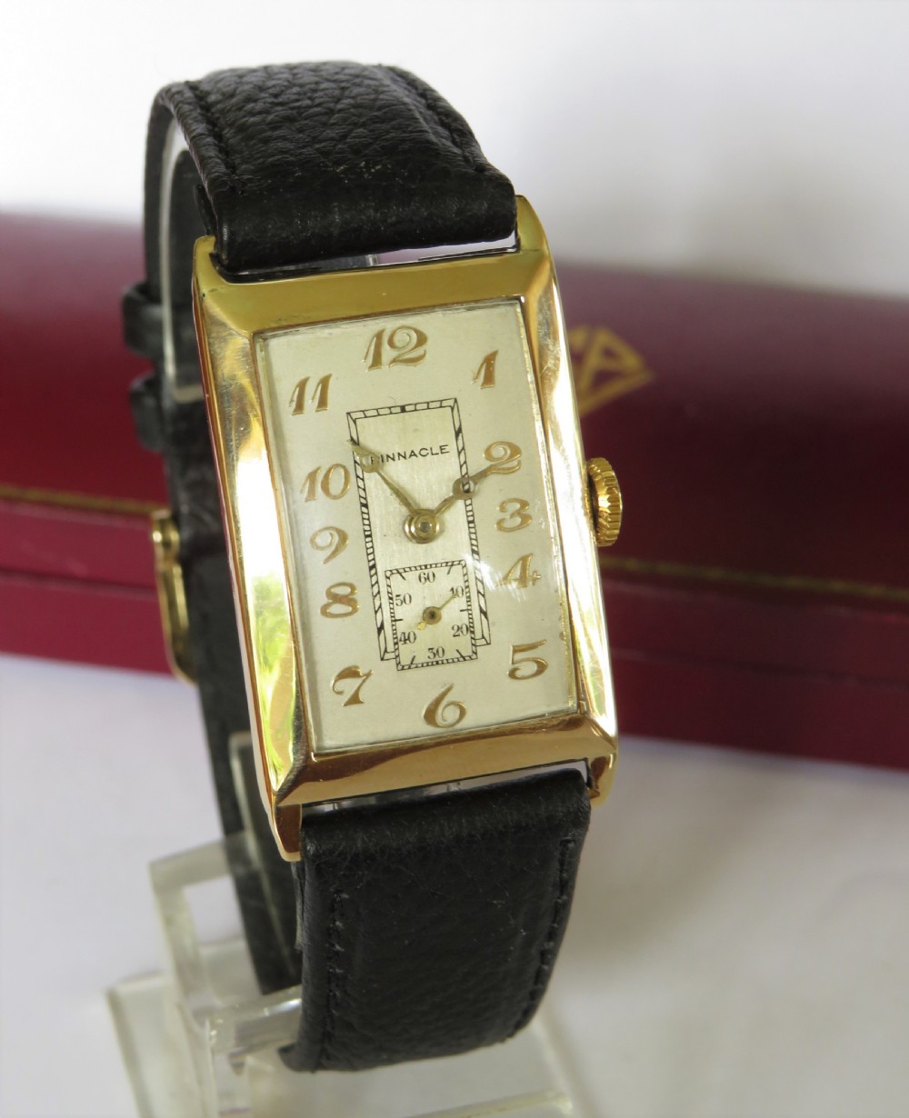 Gents 1930s gold Pinnacle Art Deco wristwatch by Record View II