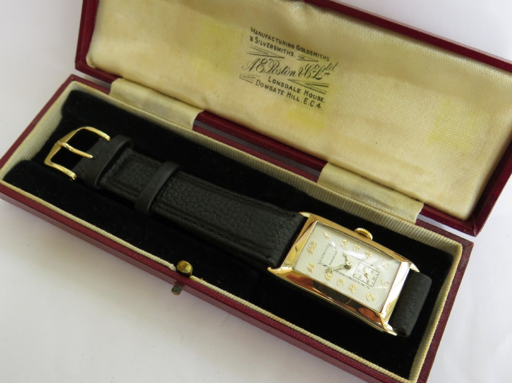 Gents 1930s gold Pinnacle Art Deco wristwatch by Record View III