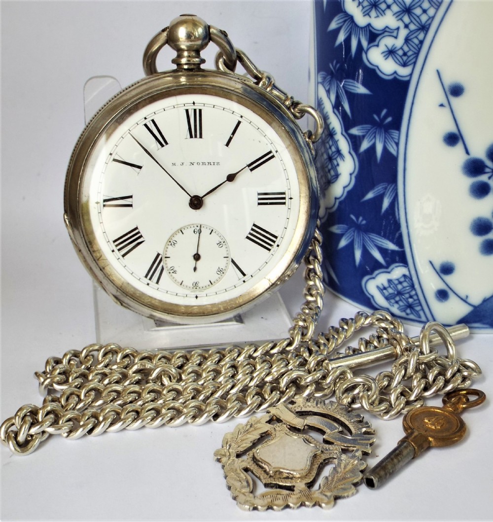 Antique Coventry silver pocket watch & chain.H J Norris.