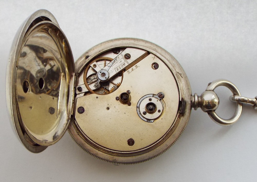 Antique Coventry silver pocket watch & chain.H J Norris. View V