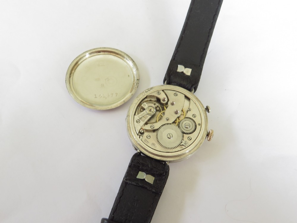 Gents antique silver Dimier Freres trench watch View IV