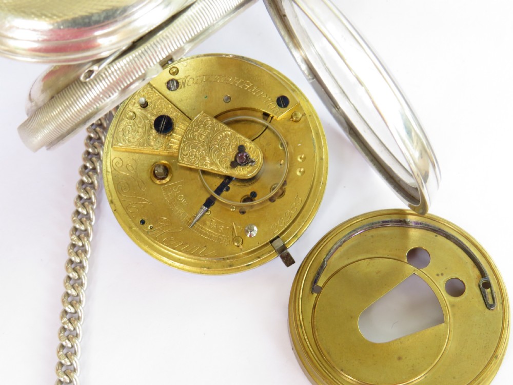 Antique English silver pocket watch & chain, retailed by T A Henn Wolverhampton View IV