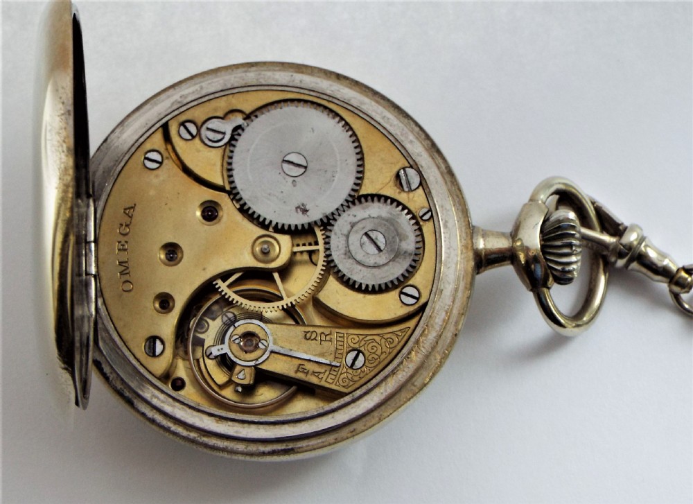 Antique Omega pocket watch and chain. View V
