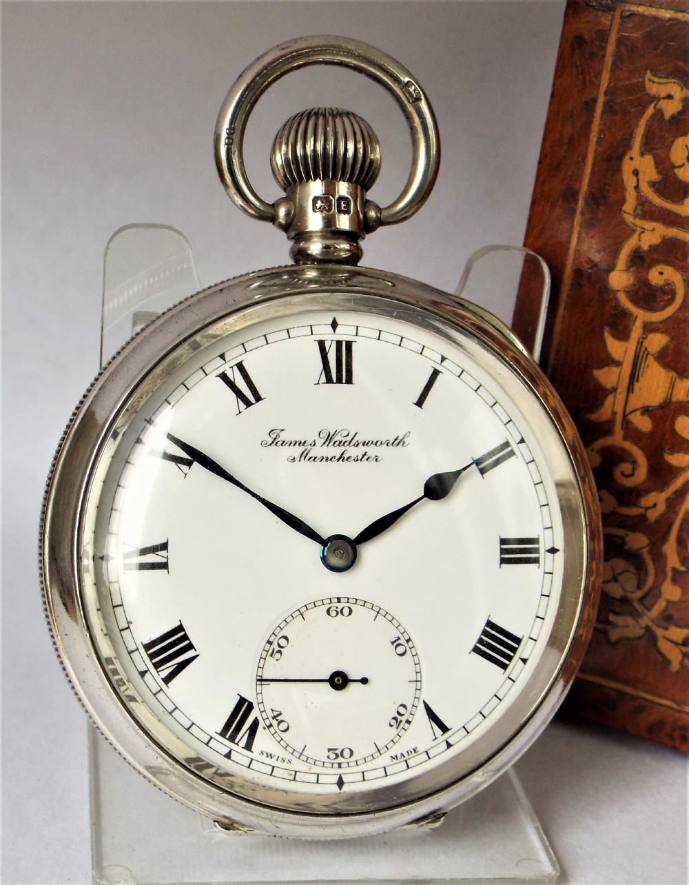 Antique 1920s silver Cyma pocket watch retailed by James Wadsworth 