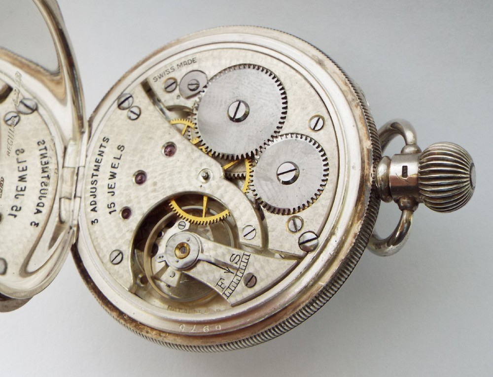 Antique 1920s silver Cyma pocket watch retailed by James Wadsworth  View IV