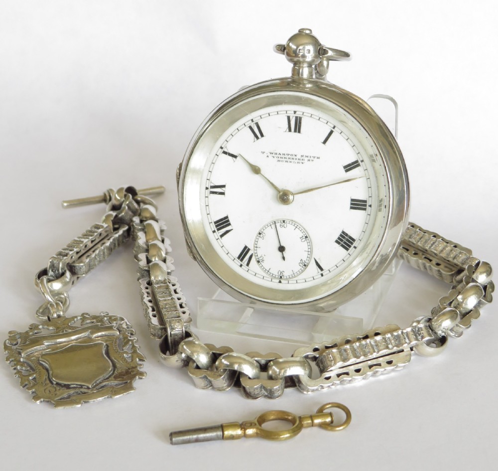 Substantial antique silver pocket watch and chain