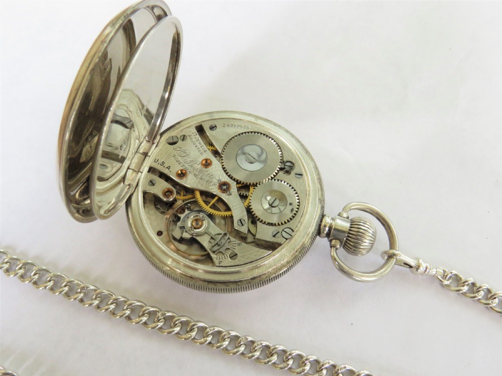 Antique silver Waltham Bartlett pocket watch and chain View IV