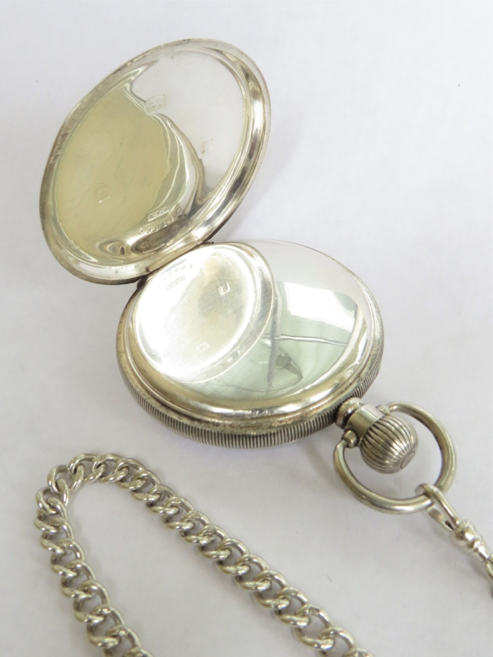 Antique silver Waltham Bartlett pocket watch and chain View V