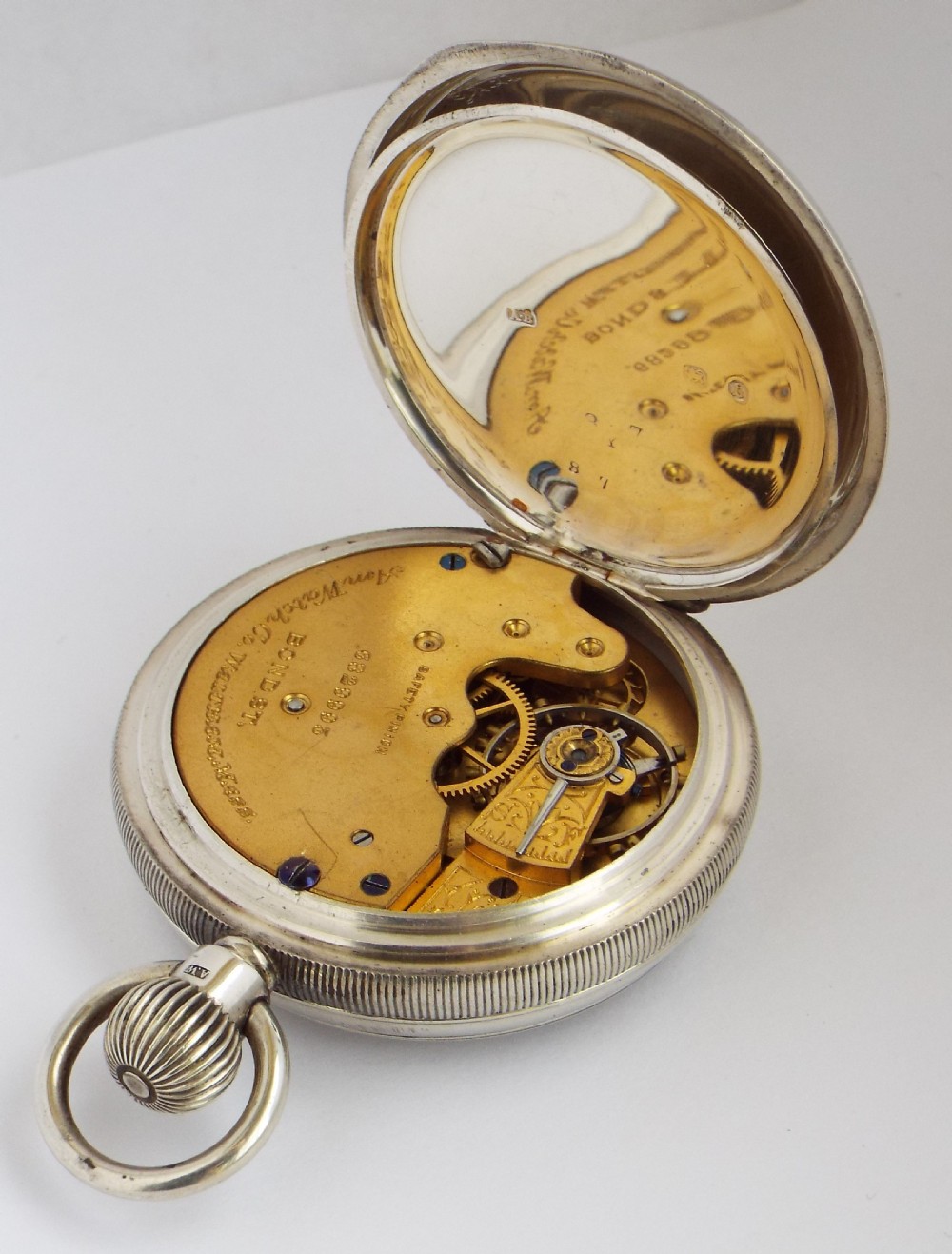 Antique silver Waltham Bond Street pocket watch. View IV