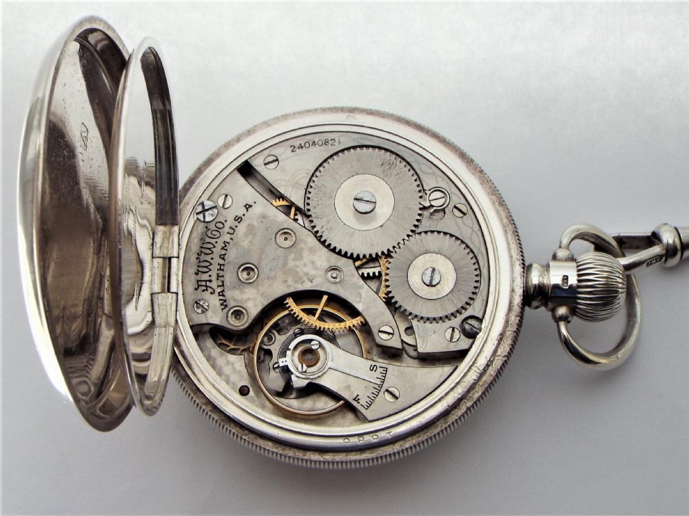 A 1920s silver Waltham pocket watch & chain. View V