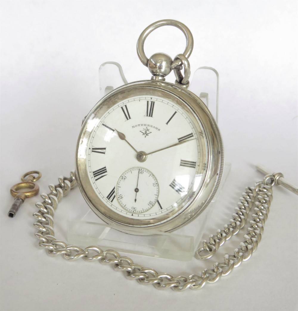 Antique Rotherhams silver pocket watch and chain