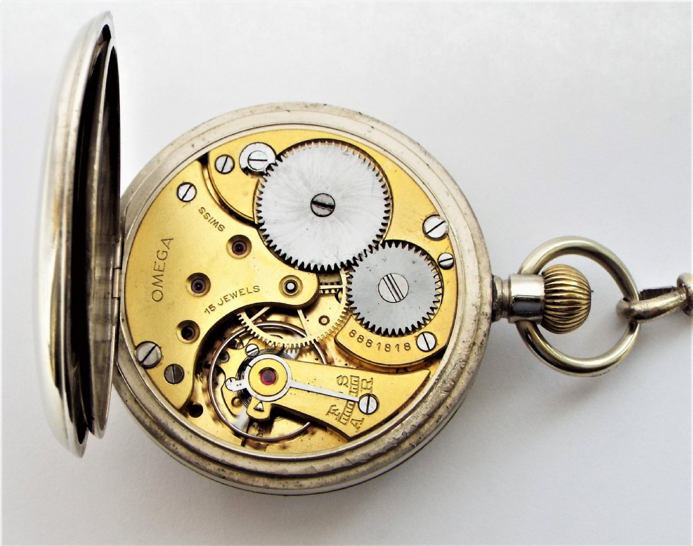 1930s Omega pocket watch and chain. View V