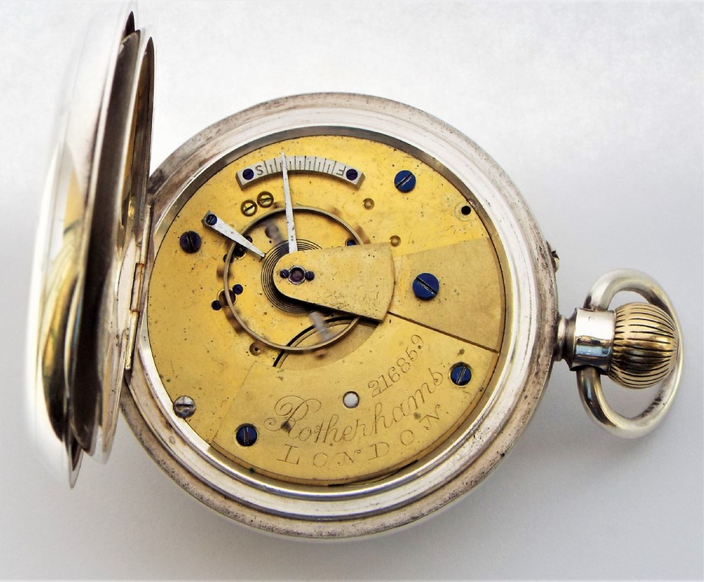 Antique silver Rotherhams pocket watch, 1907. View V
