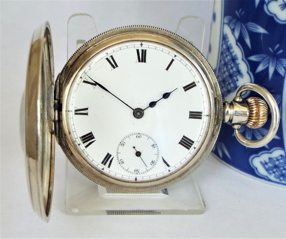 Antique 1912 silver half hunter pocket watch. View II