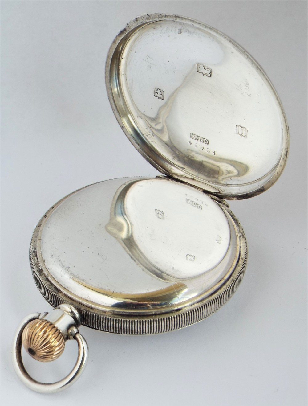 Antique 1912 silver half hunter pocket watch. View IV