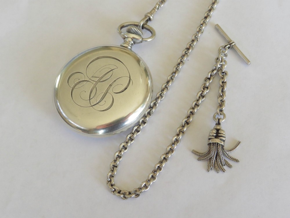 Antique 1911 silver pocket watch and chain View III