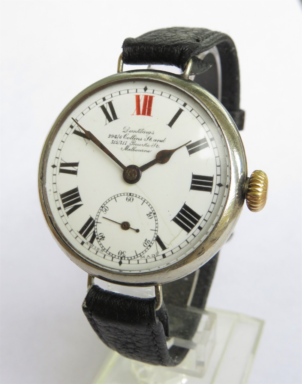 Gents large 1920s wristwatch, Dunklings, Melbourne