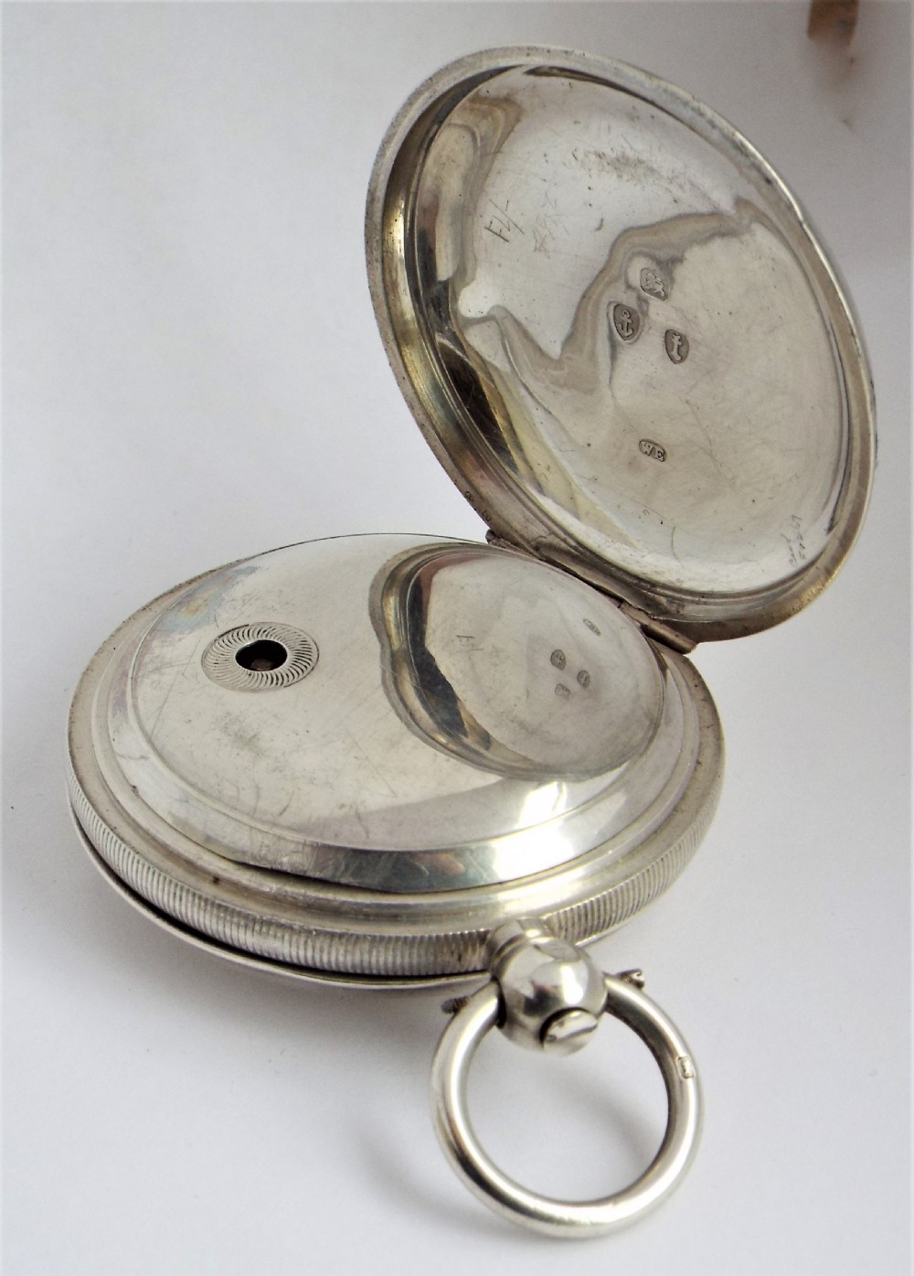 Antique William Ehrhardt silver hunter pocket watch. View IV