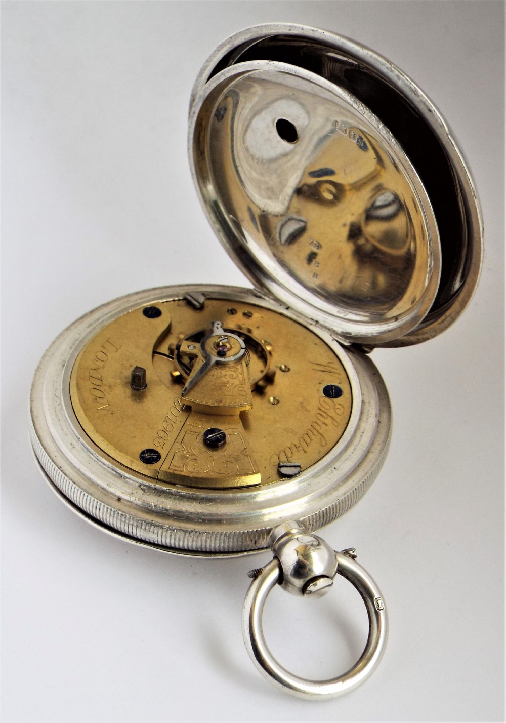Antique William Ehrhardt silver hunter pocket watch. View V