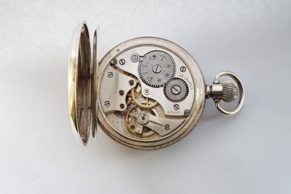 Antique 1918 silver Pilot pocket watch. View V