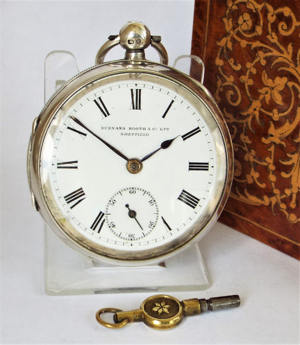 Antique silver Lancashire Watch Co pocket watch retailed by Burnand Booth Sheffield