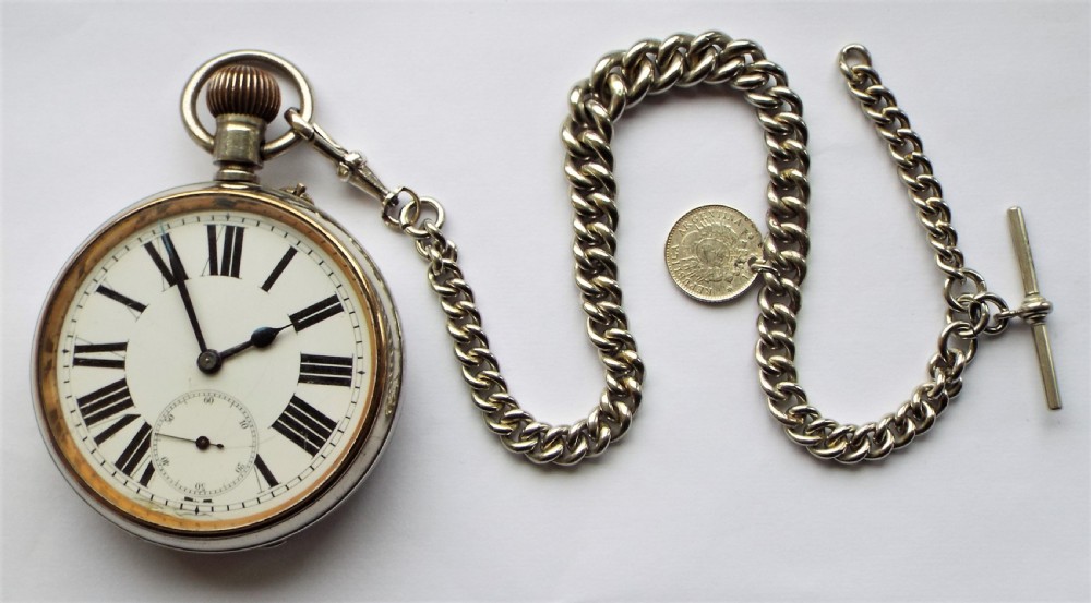 Antique Goliath pocket watch and chain, circa 1910s. View II