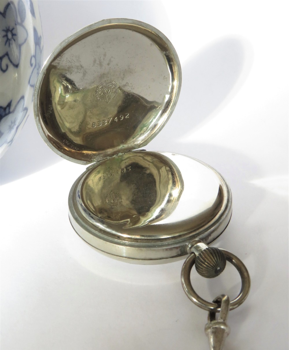 1930s Omega pocket watch, chain and compass fob View III