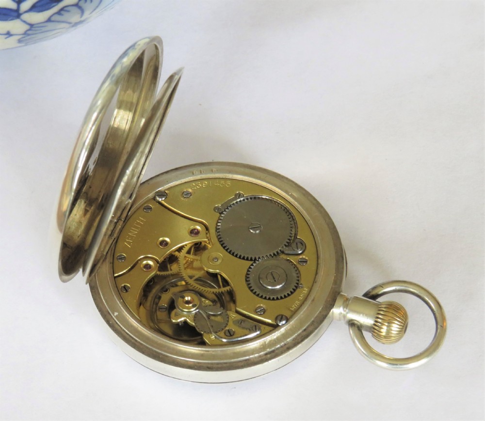 Antique silver Zenith pocket watch, 1919 View III