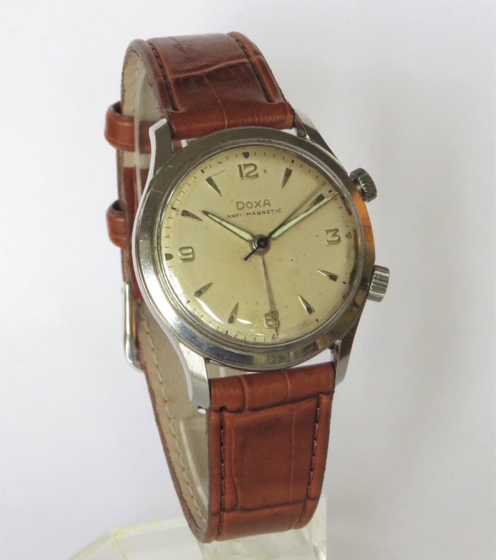 Gents 1950s Doxa cricket alarm watch View II