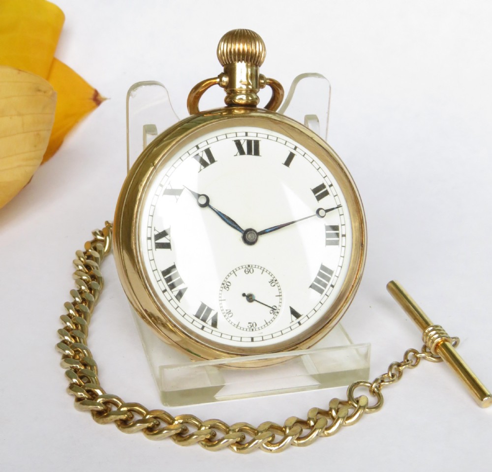 1920s gold plated pocket watch and chain View II