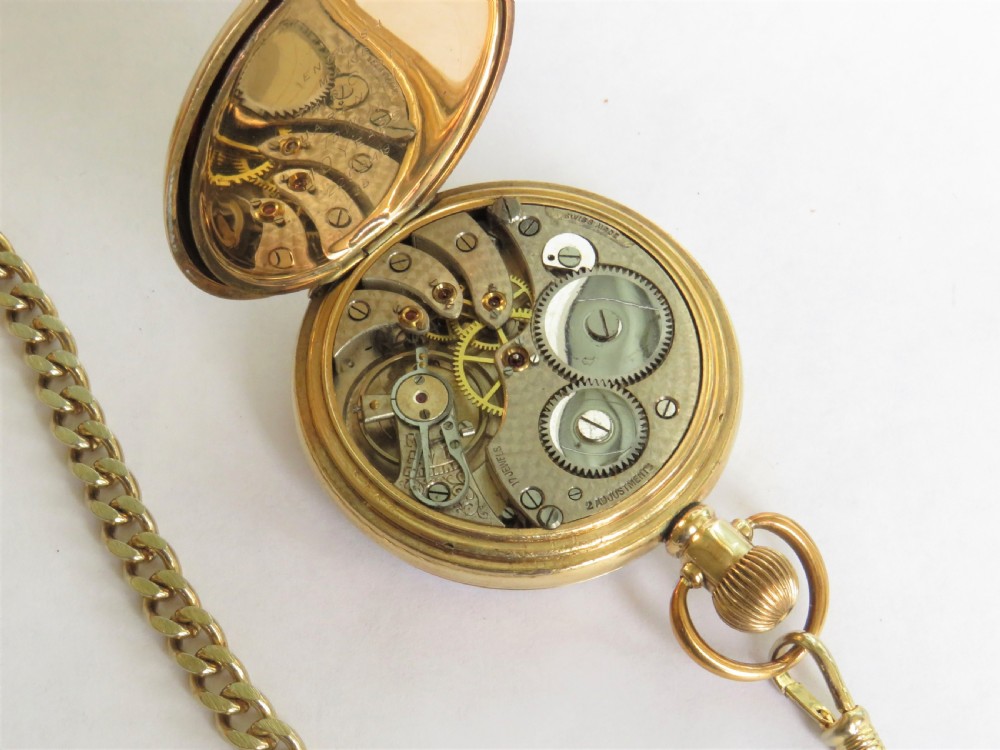 1920s gold plated pocket watch and chain View IV