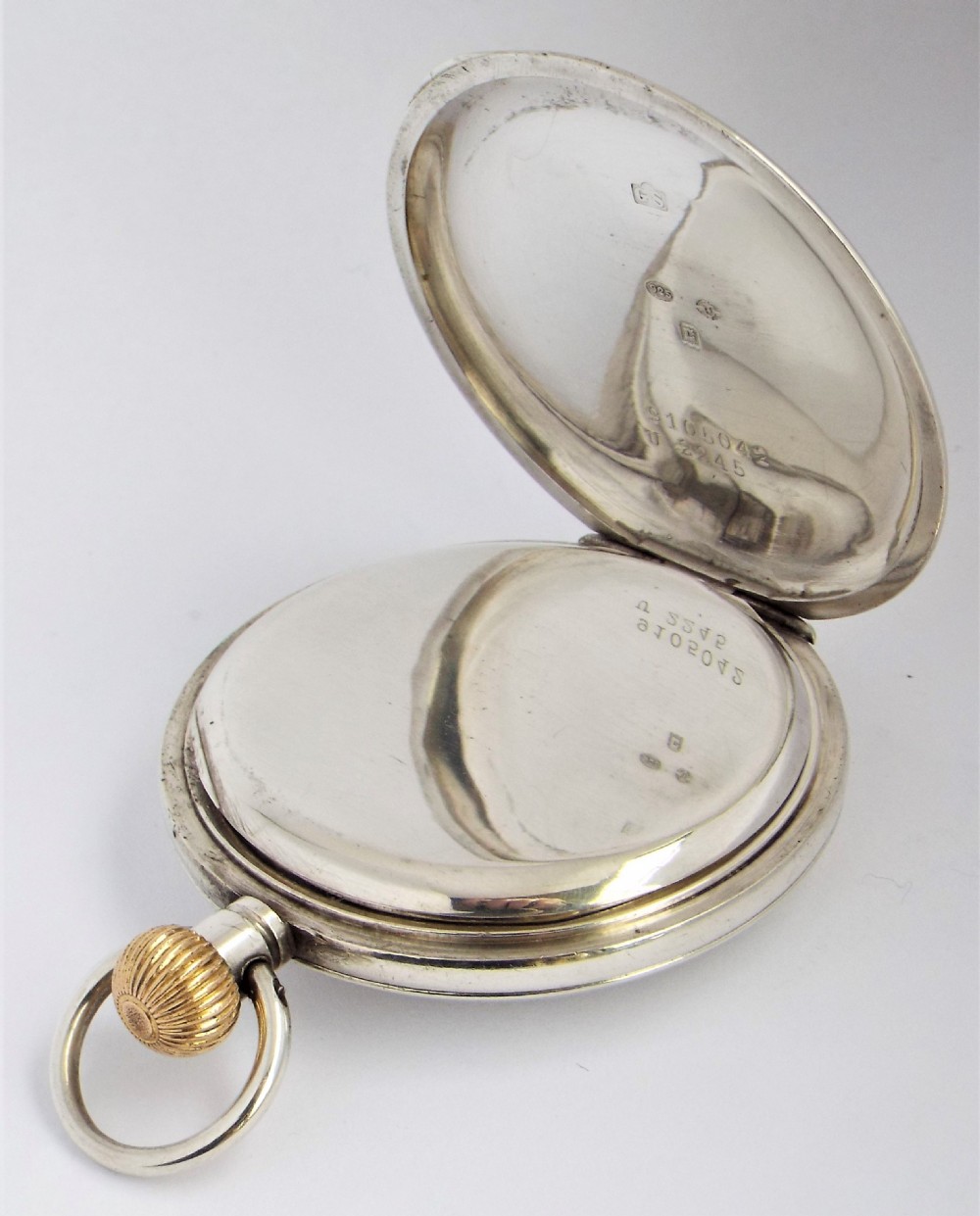 Antique silver Cyma half hunter pocket watch. View IV