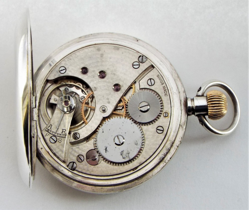 Antique silver Cyma half hunter pocket watch. View VI