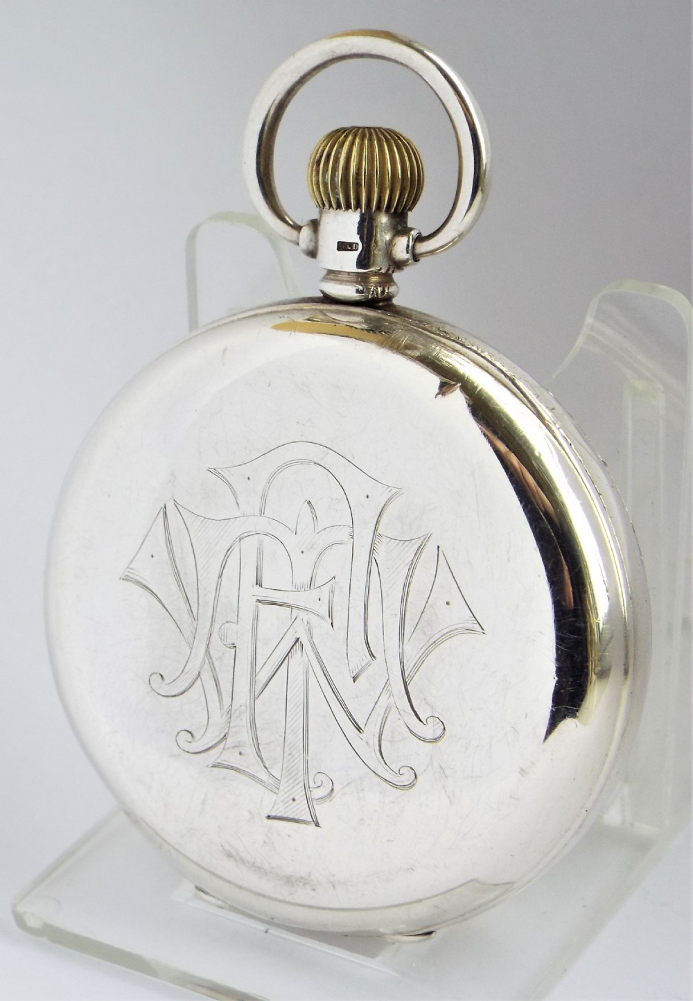 Silver Cyma pocket watch for J W Benson. View II