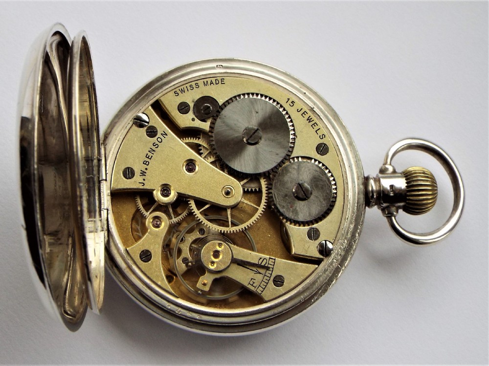 Silver Cyma pocket watch for J W Benson. View V