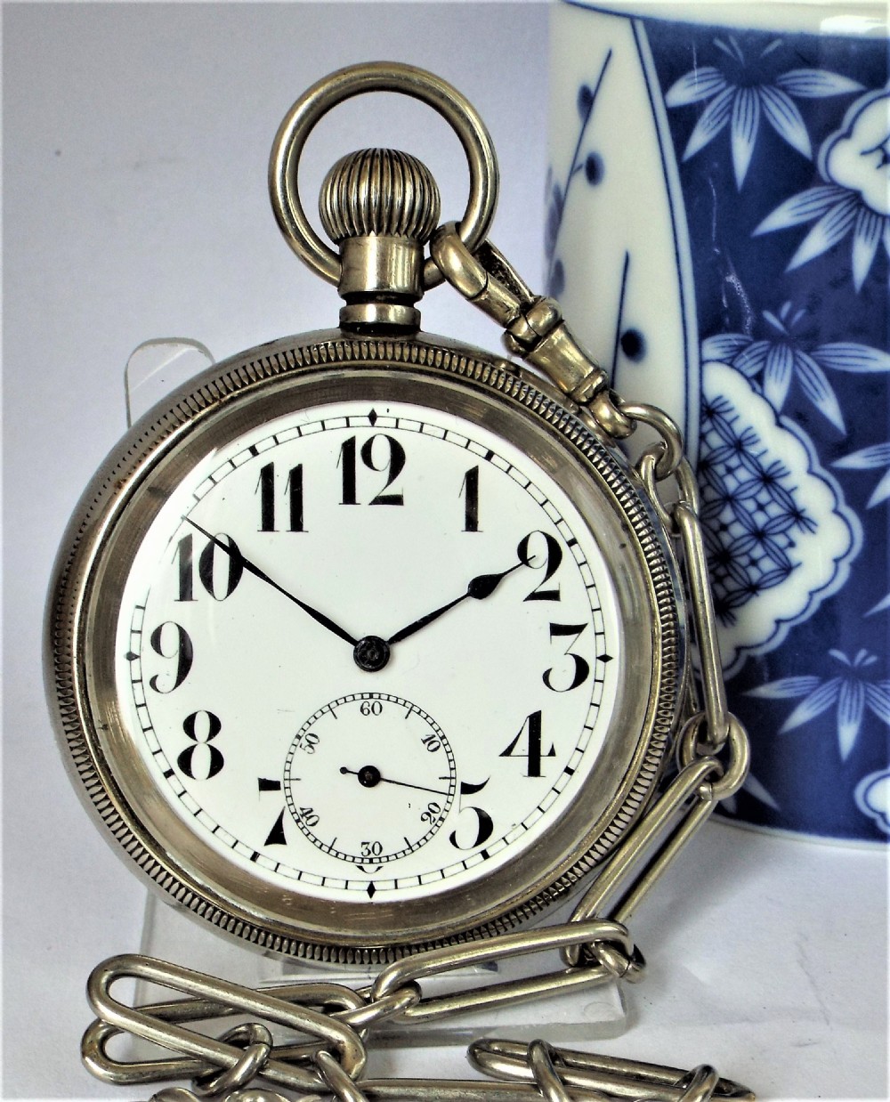 1920s Swiss pocket watch and chain. View II