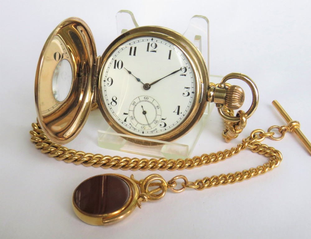 1930s half hunter pocket watch and chain