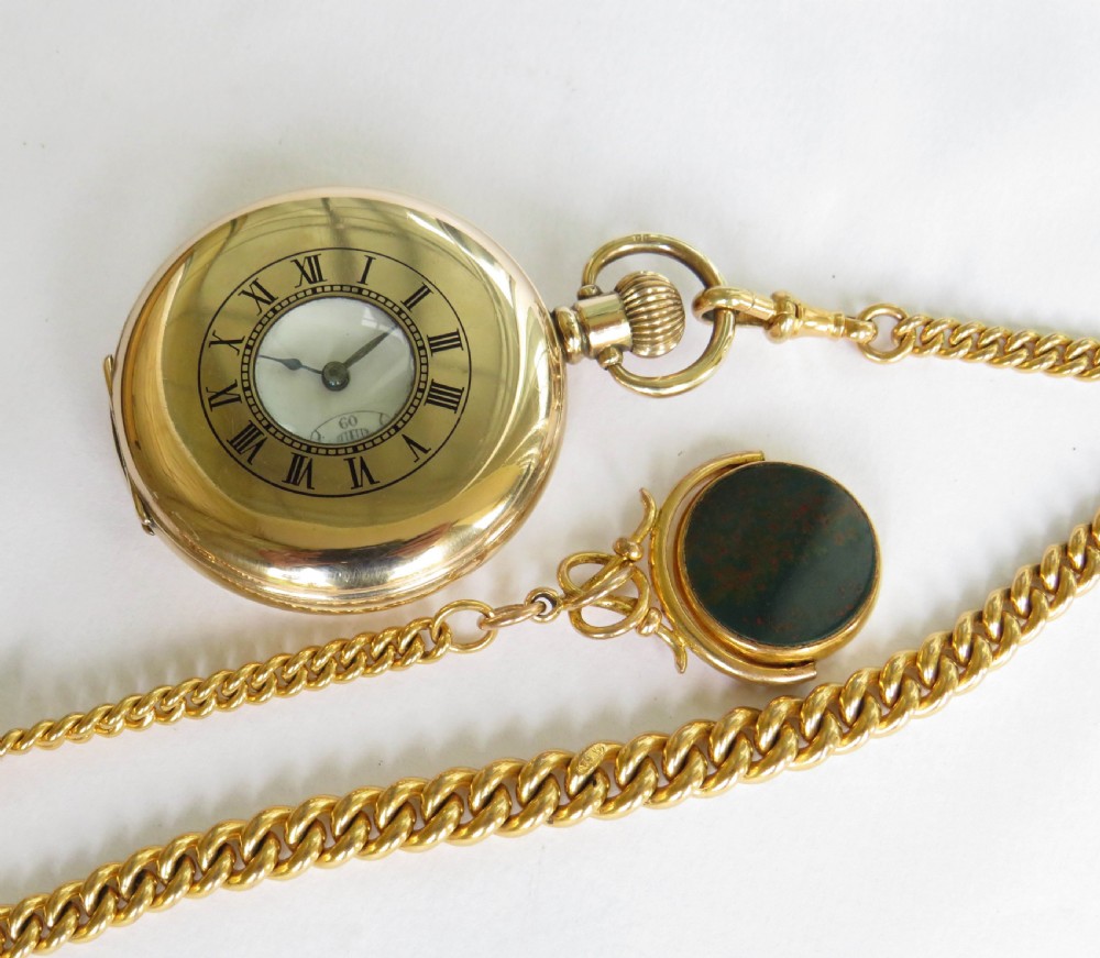 1930s half hunter pocket watch and chain View II