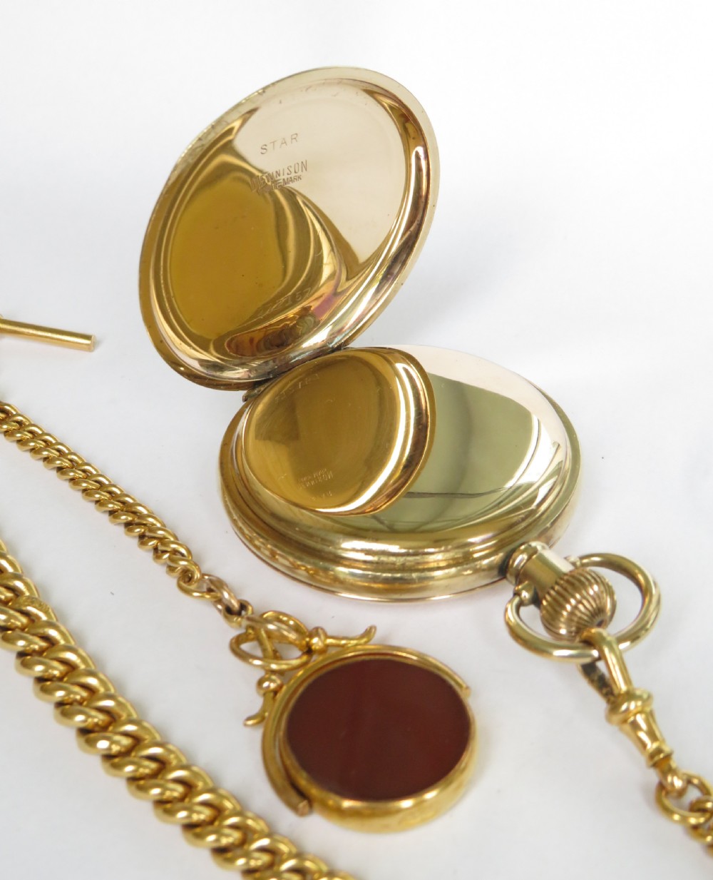 1930s half hunter pocket watch and chain View IV