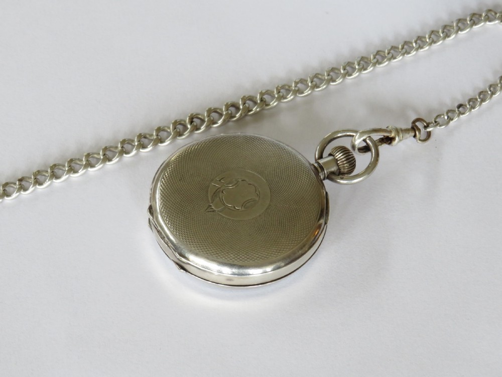 1929 Swiss silver pocket watch and chain View V