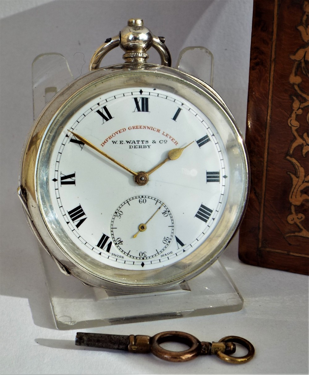 1920s Greenwich Lever silver pocket watch, Watts Derby.