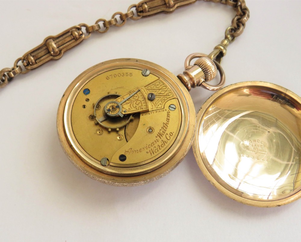 Large ornate Waltham pocket watch & chain. 1890s View III